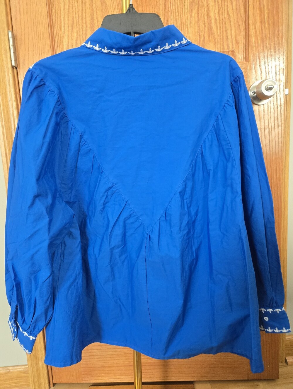 NWT Zara Royal Blue Embroidered Western Yoke Blouse Oversized Boho Top Size Smal - Picture 2 of 10